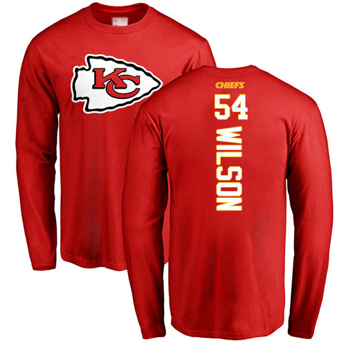 Men Kansas City Chiefs #54 Wilson Damien Red Backer Long Sleeve NFL T Shirt->nfl t-shirts->Sports Accessory